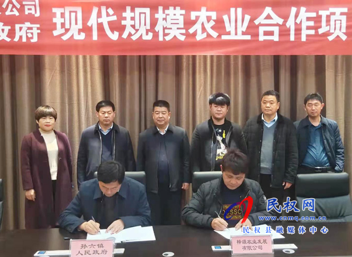 民權(quán)縣孫六鎮(zhèn)人民政府和福建晉江市梓源農(nóng)業(yè)有限公司現(xiàn)代規(guī)模農(nóng)業(yè)合作項目簽約儀式