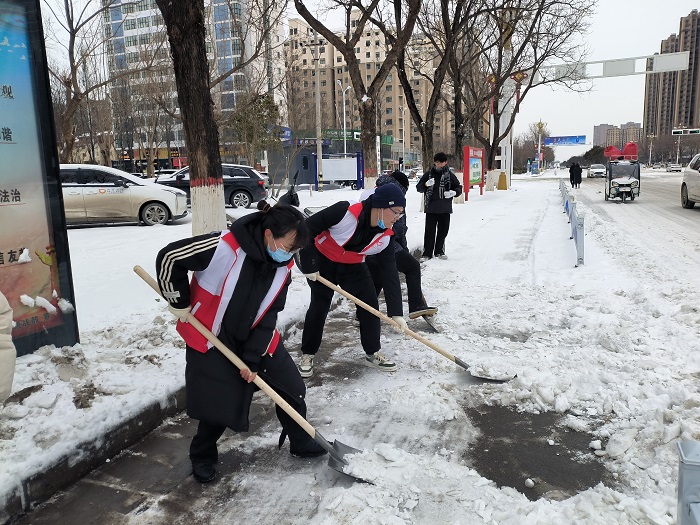 團(tuán)縣委組織大學(xué)生志愿者開展清雪除冰志愿服務(wù)活動